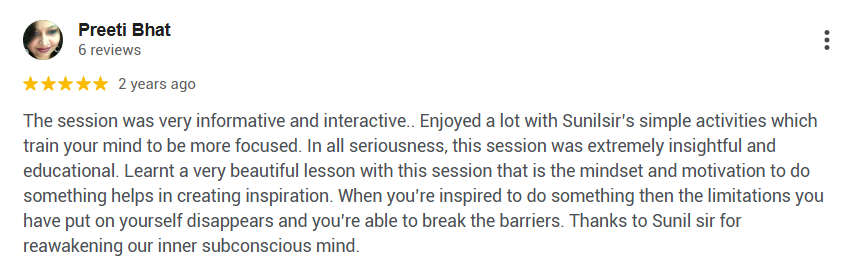Google review from Preeti Bhat