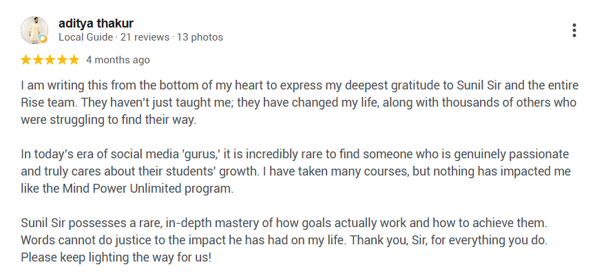 Google review from Aditya Thakur