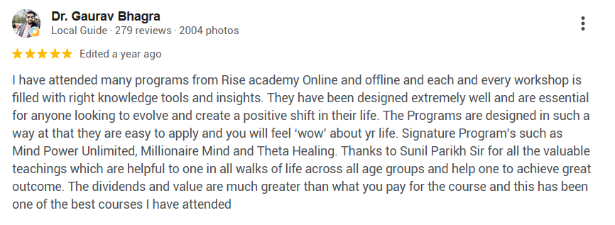 Google review from Dr. Gaurav Bhagra