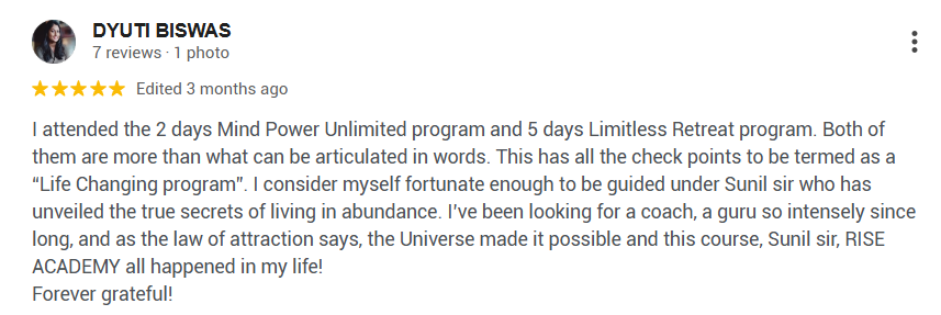 Google review from Dyuti Biswas