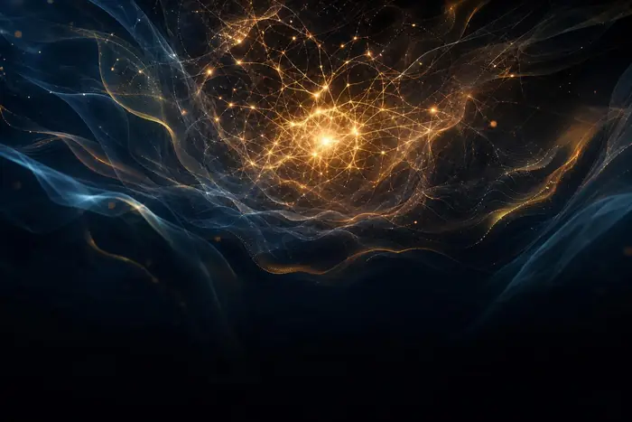 Abstract subconscious mind energy — flowing neural light representing awareness and transformation